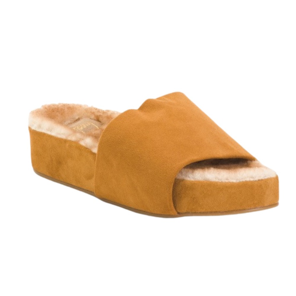 Beek Suede Pelican Shearling Flats Sandals Slides Women's Sz 9 Rare Darling NIB!